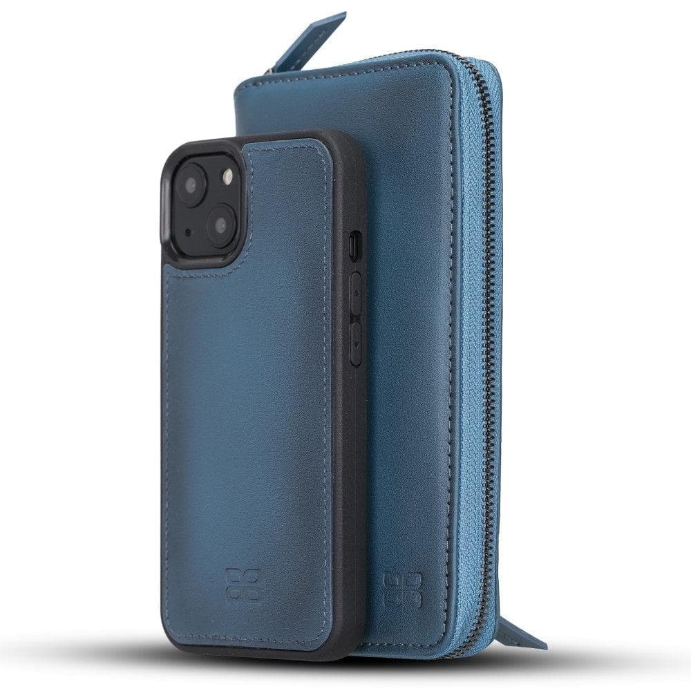 Detachable Leather Zipper Wallet Case for Apple iPhone 13 Series, showcasing premium leather and a sleek design.