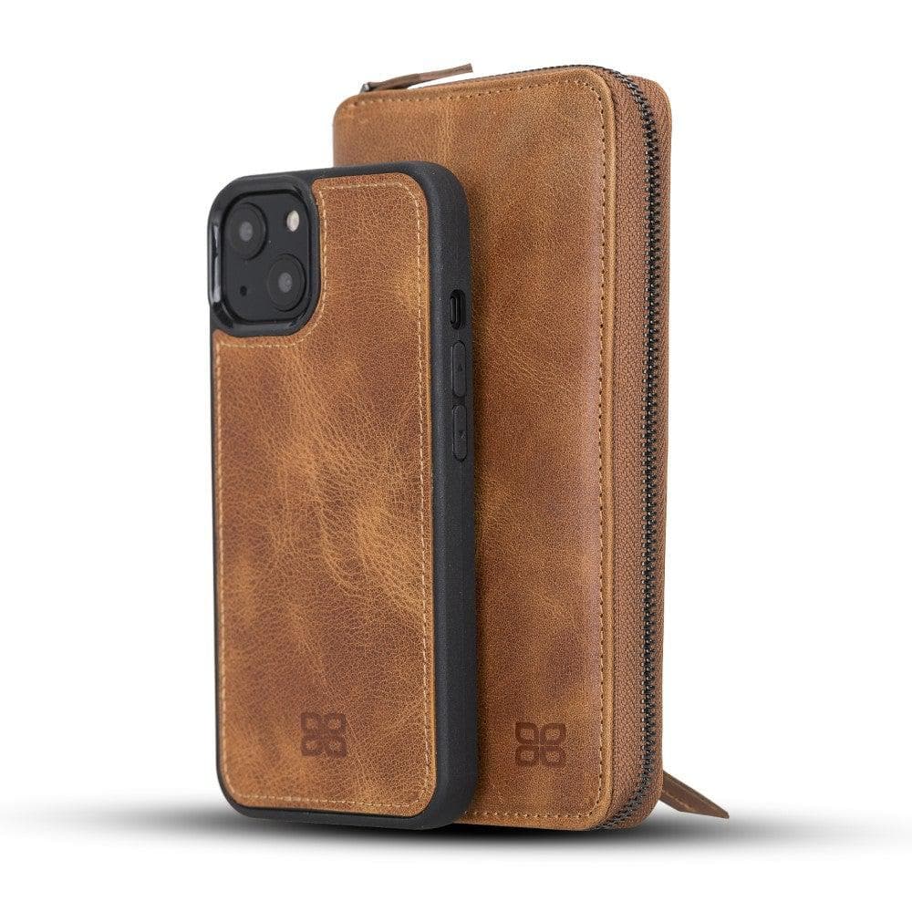 Detachable Leather Zipper Wallet Case for Apple iPhone 13 Series, showcasing premium leather and a sleek design.