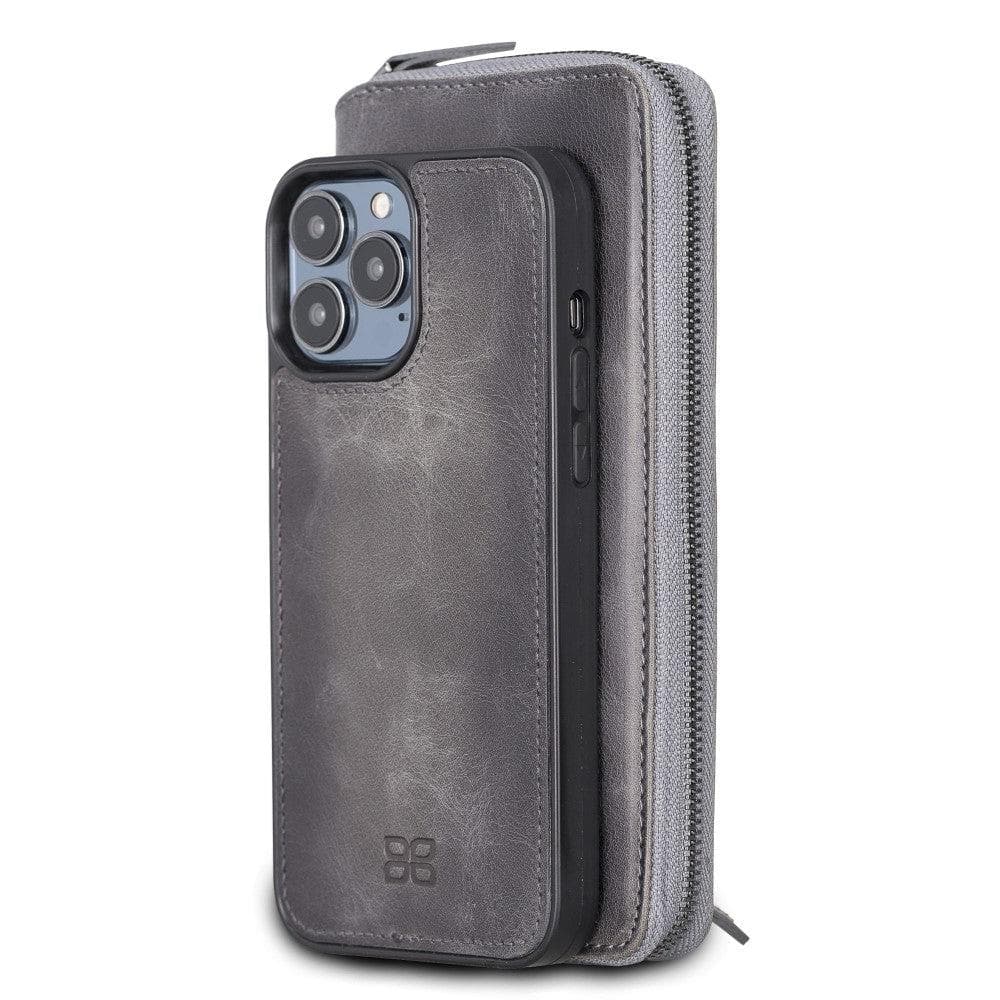 Detachable Leather Zipper Wallet Case for Apple iPhone 13 Series, showcasing premium leather and a sleek design.