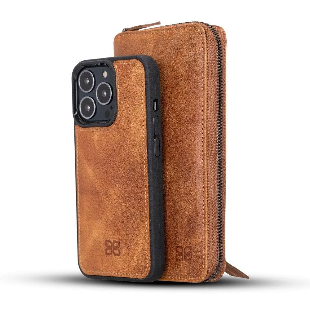 Detachable Leather Zipper Wallet Case for Apple iPhone 13 Series, showcasing premium leather and a sleek design.