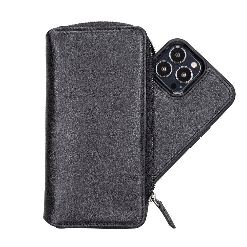 Detachable Leather Zipper Wallet Case for Apple iPhone 13 Series, showcasing premium leather and a sleek design.