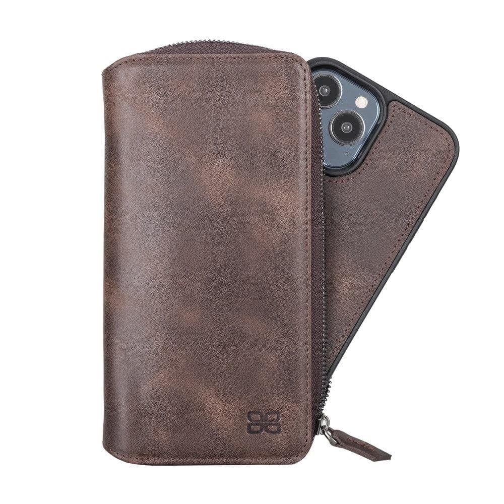 Detachable Leather Zipper Wallet Case for Apple iPhone 13 Series, showcasing premium leather and a sleek design.