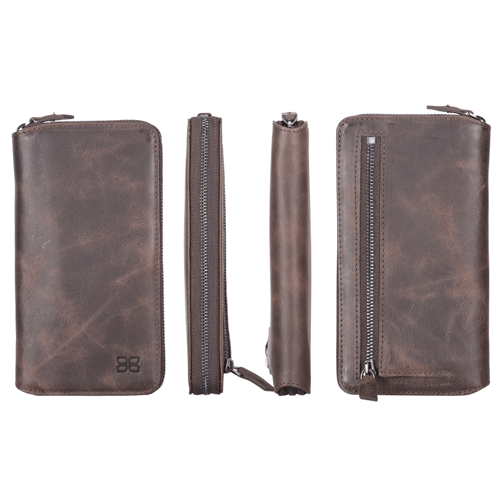 Detachable Leather Zipper Wallet Case for Apple iPhone 13 Series, showcasing premium leather and a sleek design.