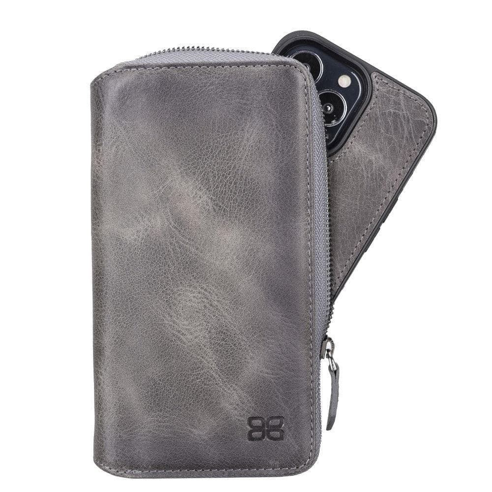 Detachable Leather Zipper Wallet Case for Apple iPhone 13 Series, showcasing premium leather and a sleek design.