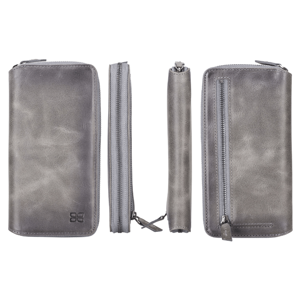 Detachable Leather Zipper Wallet Case for Apple iPhone 13 Series, showcasing premium leather and a sleek design.