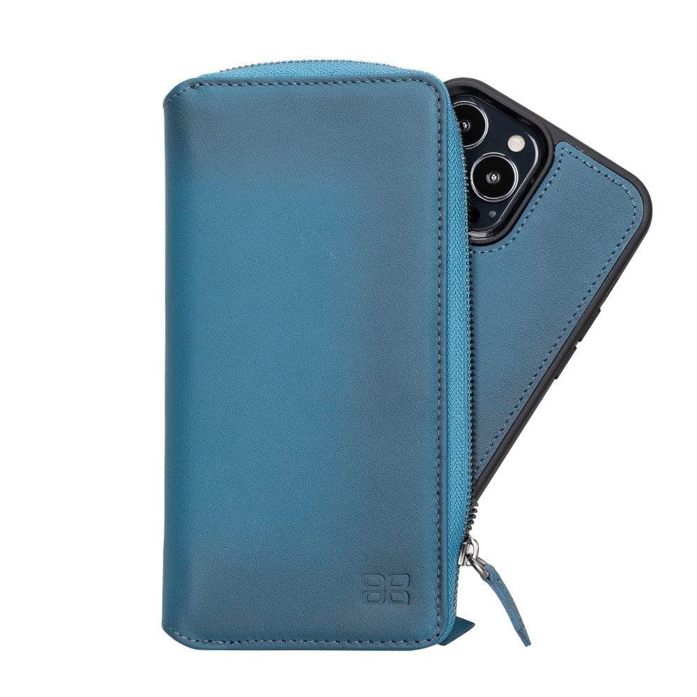 Detachable Leather Zipper Wallet Case for Apple iPhone 13 Series, showcasing premium leather and a sleek design.