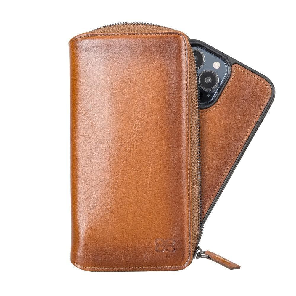 Detachable Leather Zipper Wallet Case for Apple iPhone 13 Series, showcasing premium leather and a sleek design.