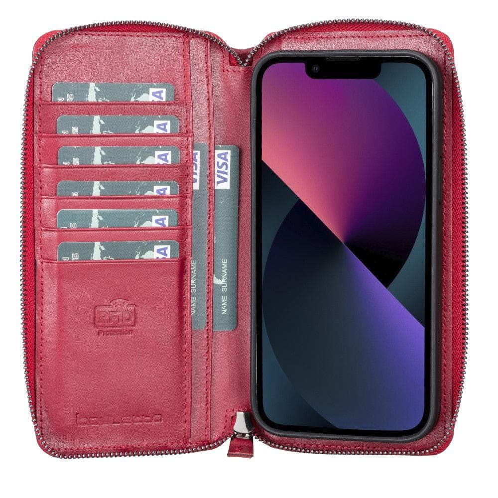 Detachable Leather Zipper Wallet Case for Apple iPhone 13 Series, showcasing premium leather and a sleek design.