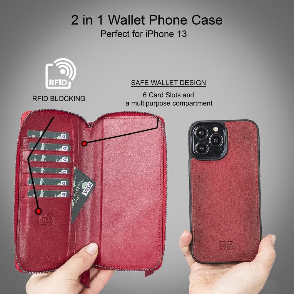 Detachable Leather Zipper Wallet Case for Apple iPhone 13 Series, showcasing premium leather and a sleek design.