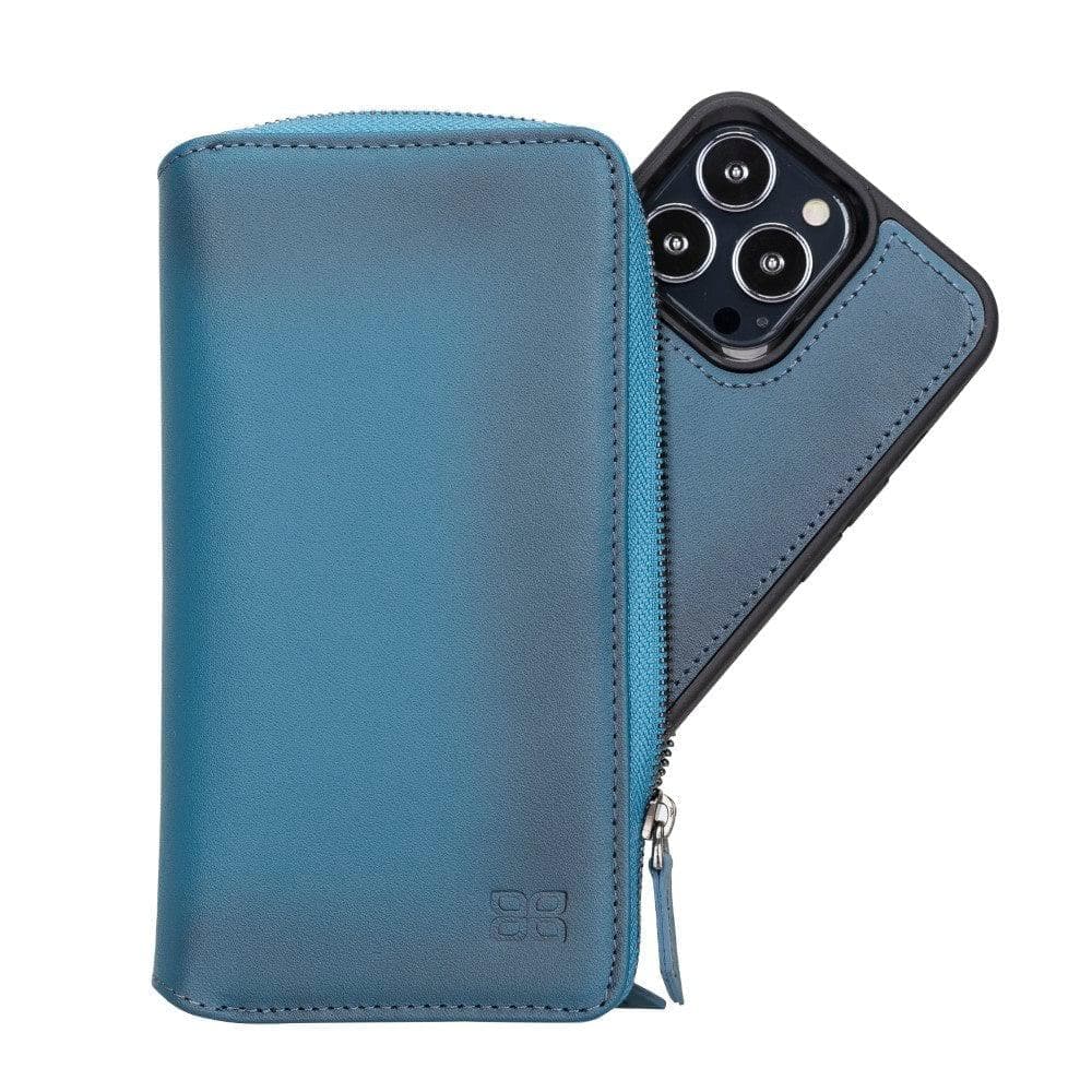 Detachable Leather Zipper Wallet Case for Apple iPhone 13 Series, showcasing premium leather and a sleek design.