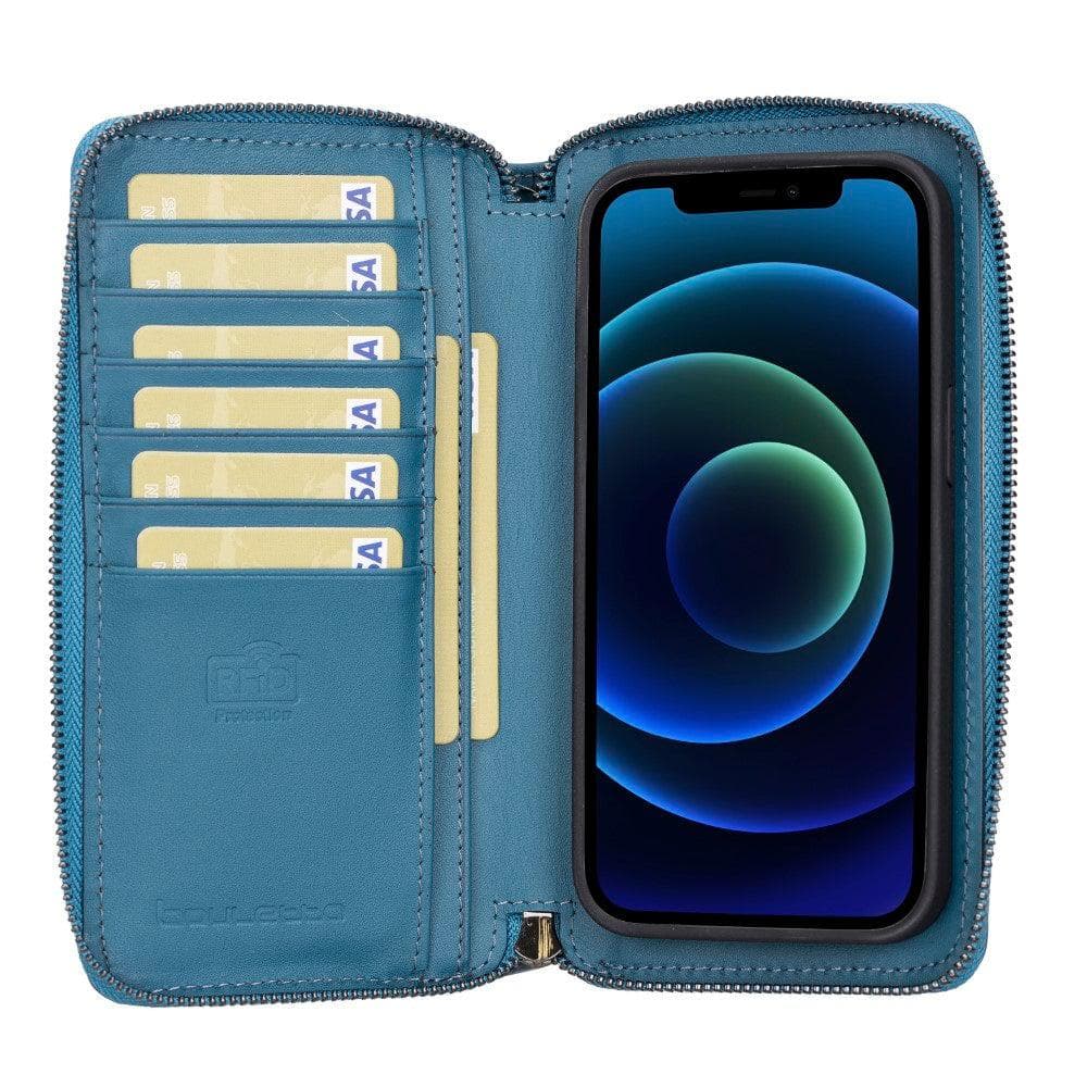 Detachable Leather Zipper Wallet Case for Apple iPhone 13 Series, showcasing premium leather and a sleek design.