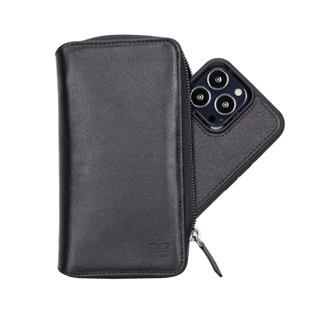 Detachable Leather Zipper Wallet Case for Apple iPhone 13 Series, showcasing premium leather and a sleek design.