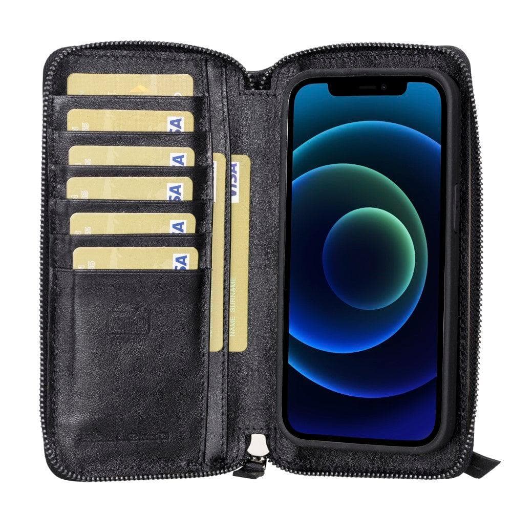 Detachable Leather Zipper Wallet Case for Apple iPhone 13 Series, showcasing premium leather and a sleek design.