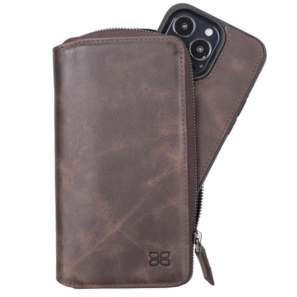 Detachable Leather Zipper Wallet Case for Apple iPhone 13 Series, showcasing premium leather and a sleek design.