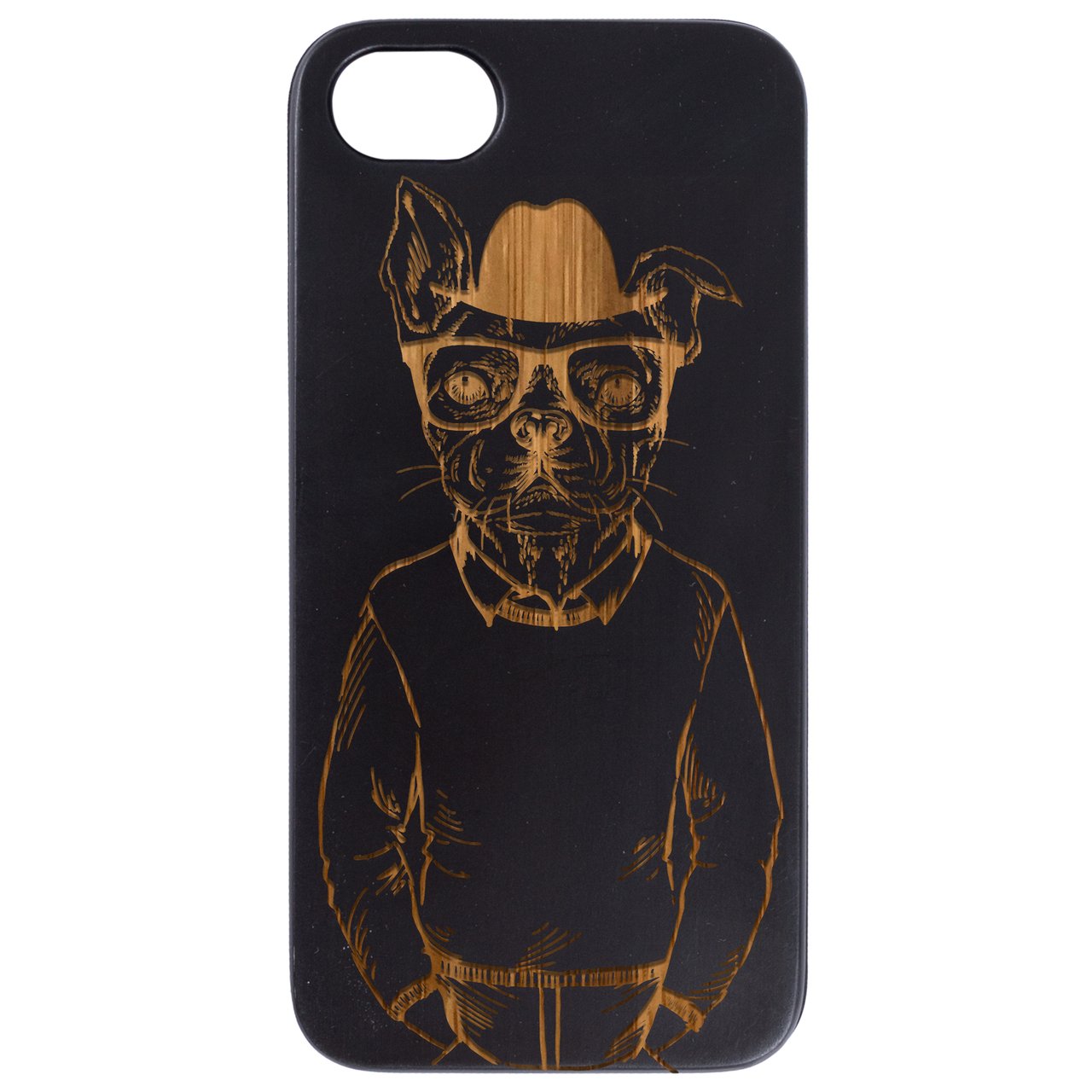 Dogman Engraved wooden phone case showcasing unique laser-engraved design and natural wood finish.