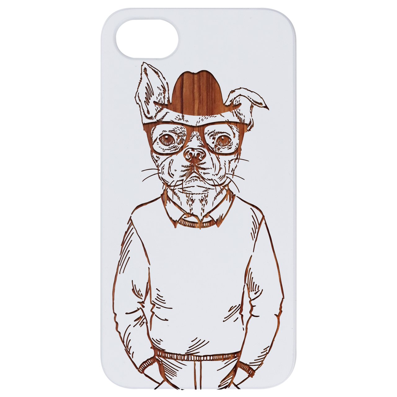 Dogman Engraved wooden phone case showcasing unique laser-engraved design and natural wood finish.