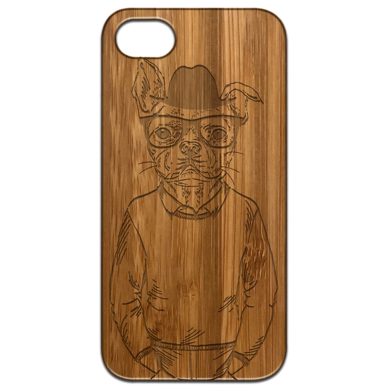 Dogman Engraved wooden phone case showcasing unique laser-engraved design and natural wood finish.