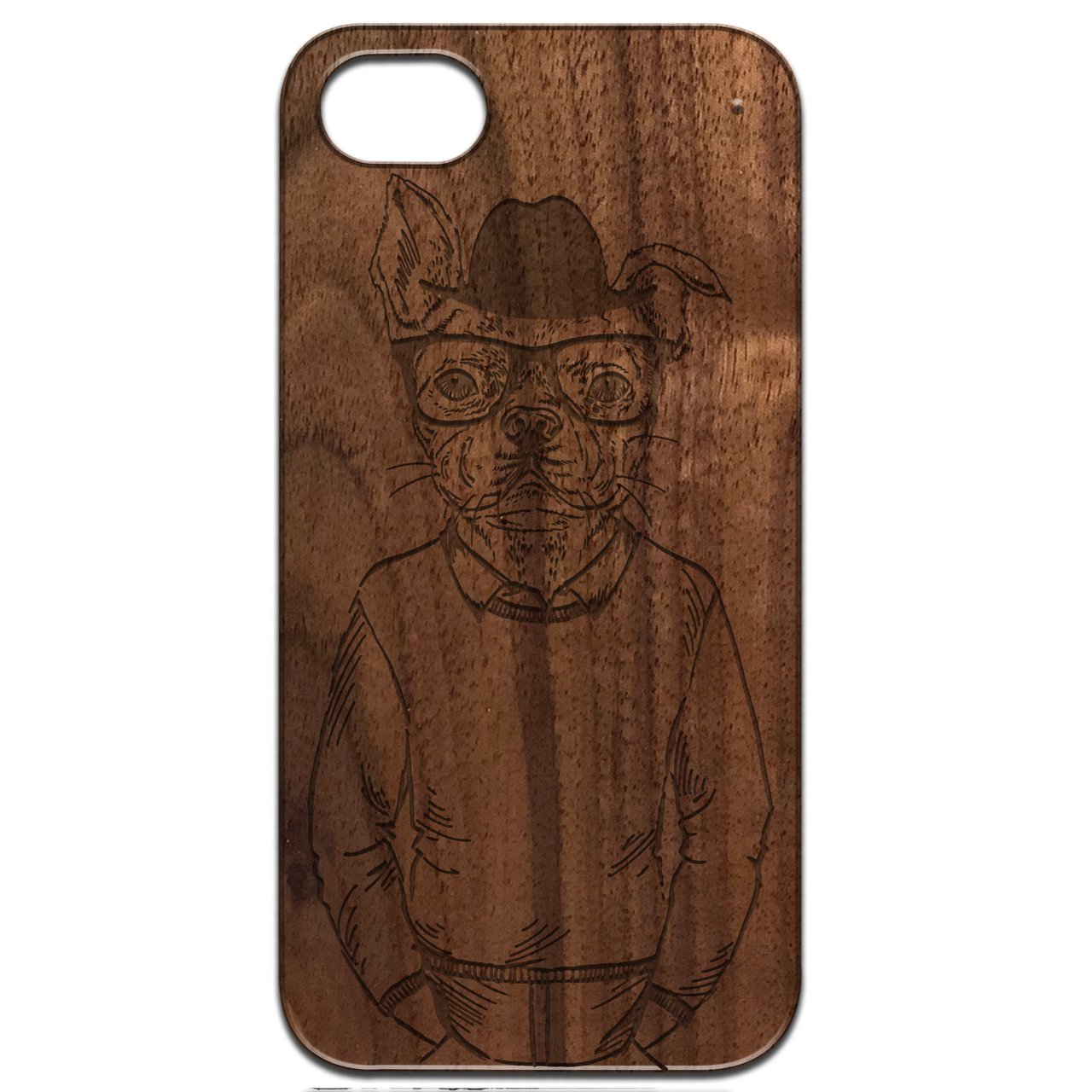 Dogman Engraved wooden phone case showcasing unique laser-engraved design and natural wood finish.