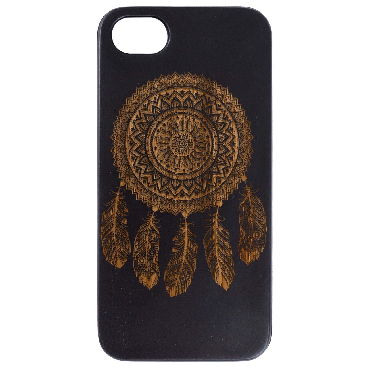 Dream Catcher 1 - Engraved wooden phone case featuring intricate laser-engraved design and natural wood finish.