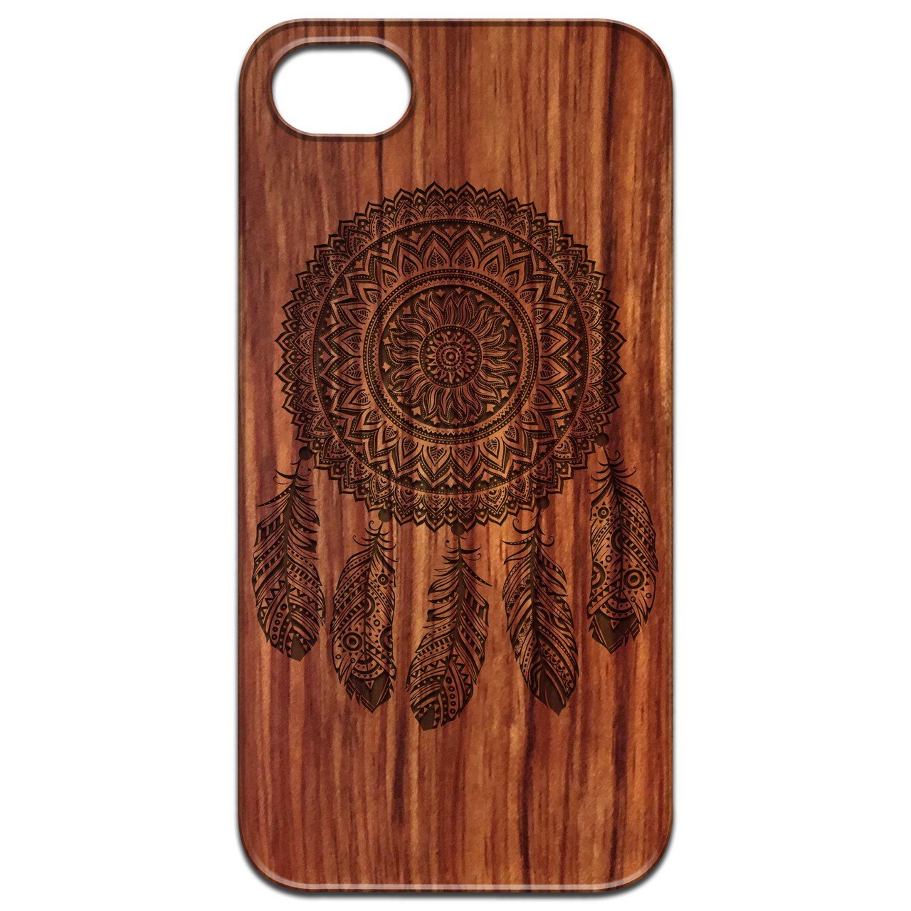 Dream Catcher 1 - Engraved wooden phone case featuring intricate laser-engraved design and natural wood finish.