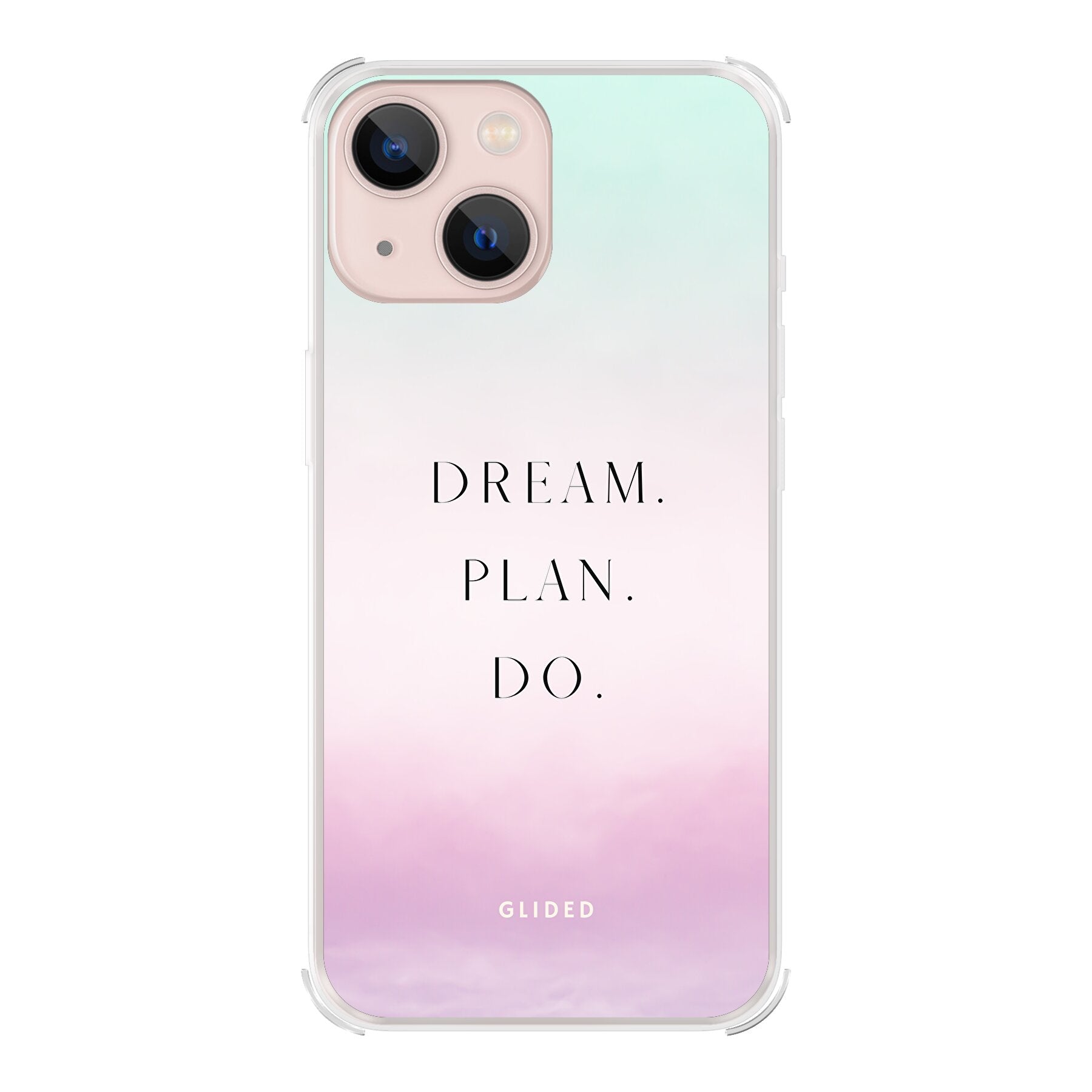 Dream Handyhülle für iPhone 13 mini mit inspirierendem Spruch 'Dream, plan, do' und ästhetischem Design.