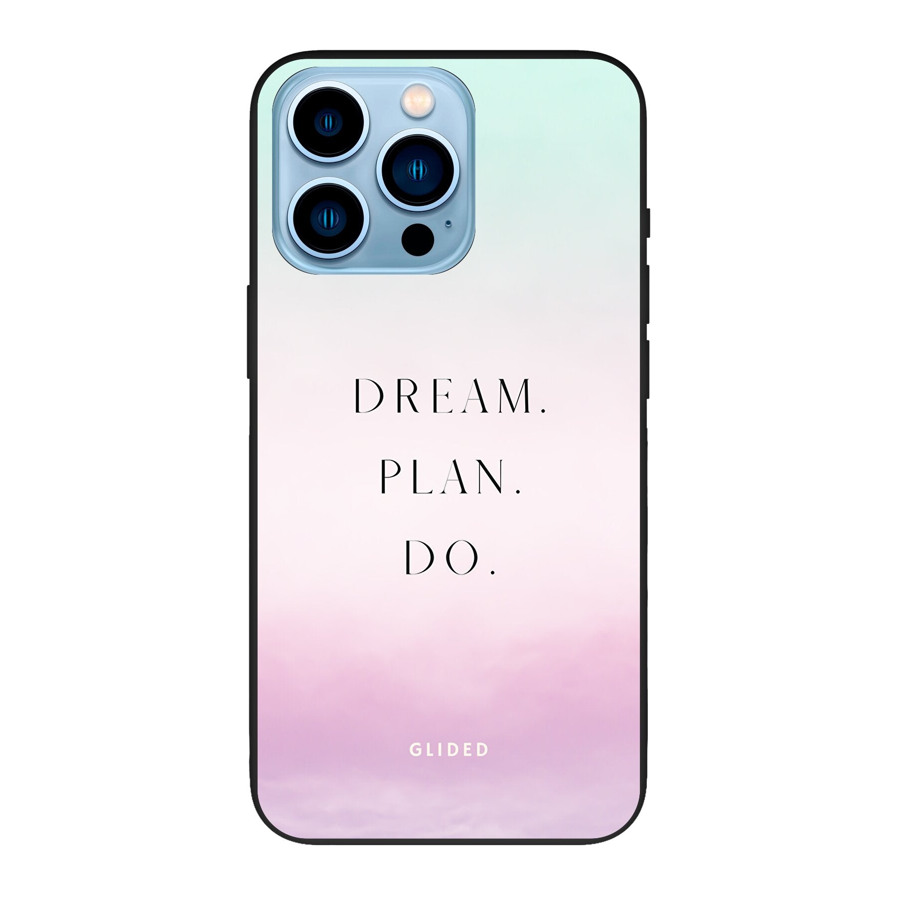 Dream Handyhülle für iPhone 13 Pro Max mit inspirierendem Spruch 'Dream, plan, do' und ästhetischem Design.