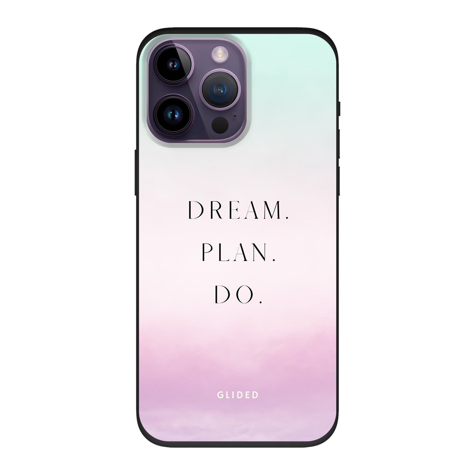 Dream Handyhülle für iPhone 14 Pro Max mit inspirierendem Spruch 'Dream, plan, do' und ästhetischem Design.