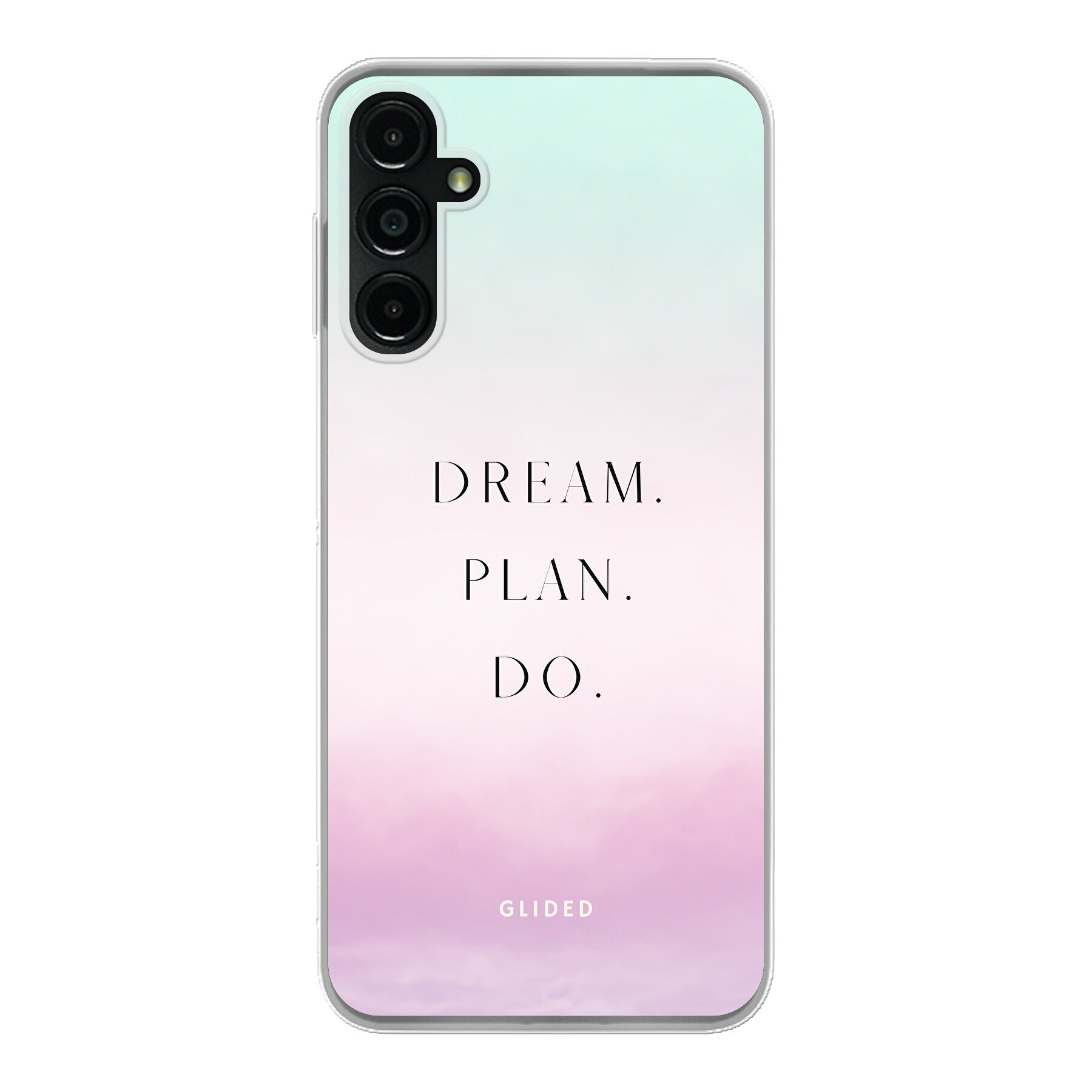 Dream Handyhülle für Samsung Galaxy A14 5G mit inspirierendem Spruch 'Dream, plan, do' und modernem Design.