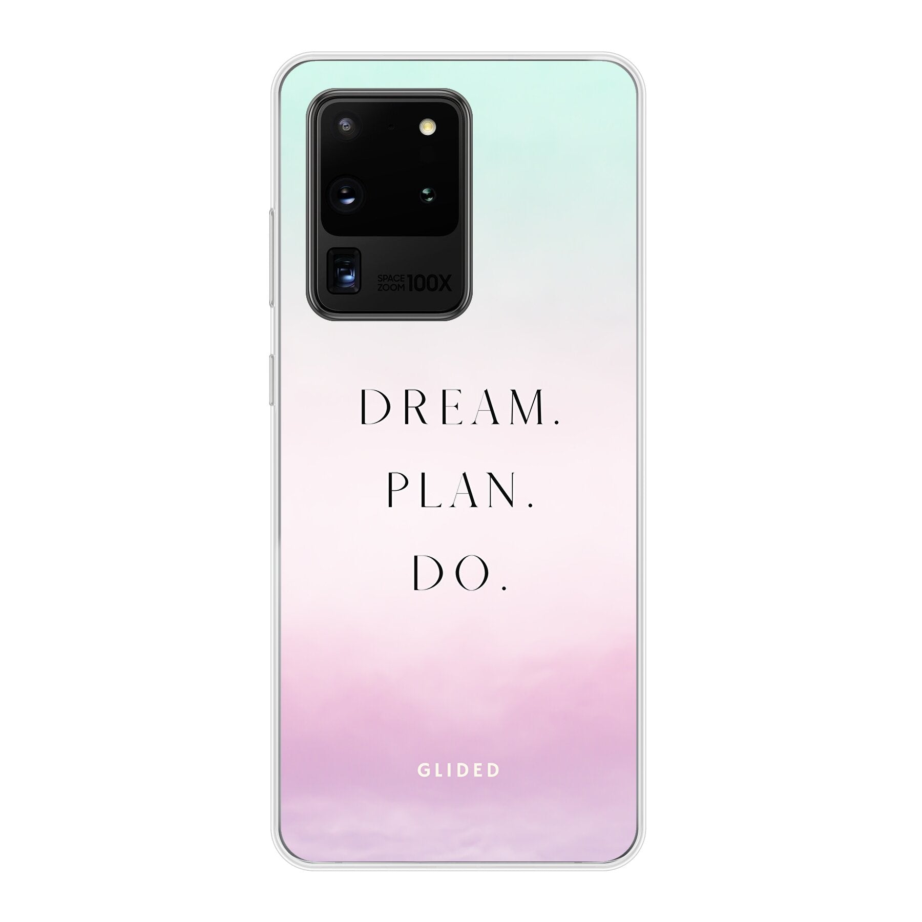 Dream Handyhülle für Samsung Galaxy S20/S20 5G mit inspirierendem Spruch 'Dream, plan, do' und ästhetischem Design.