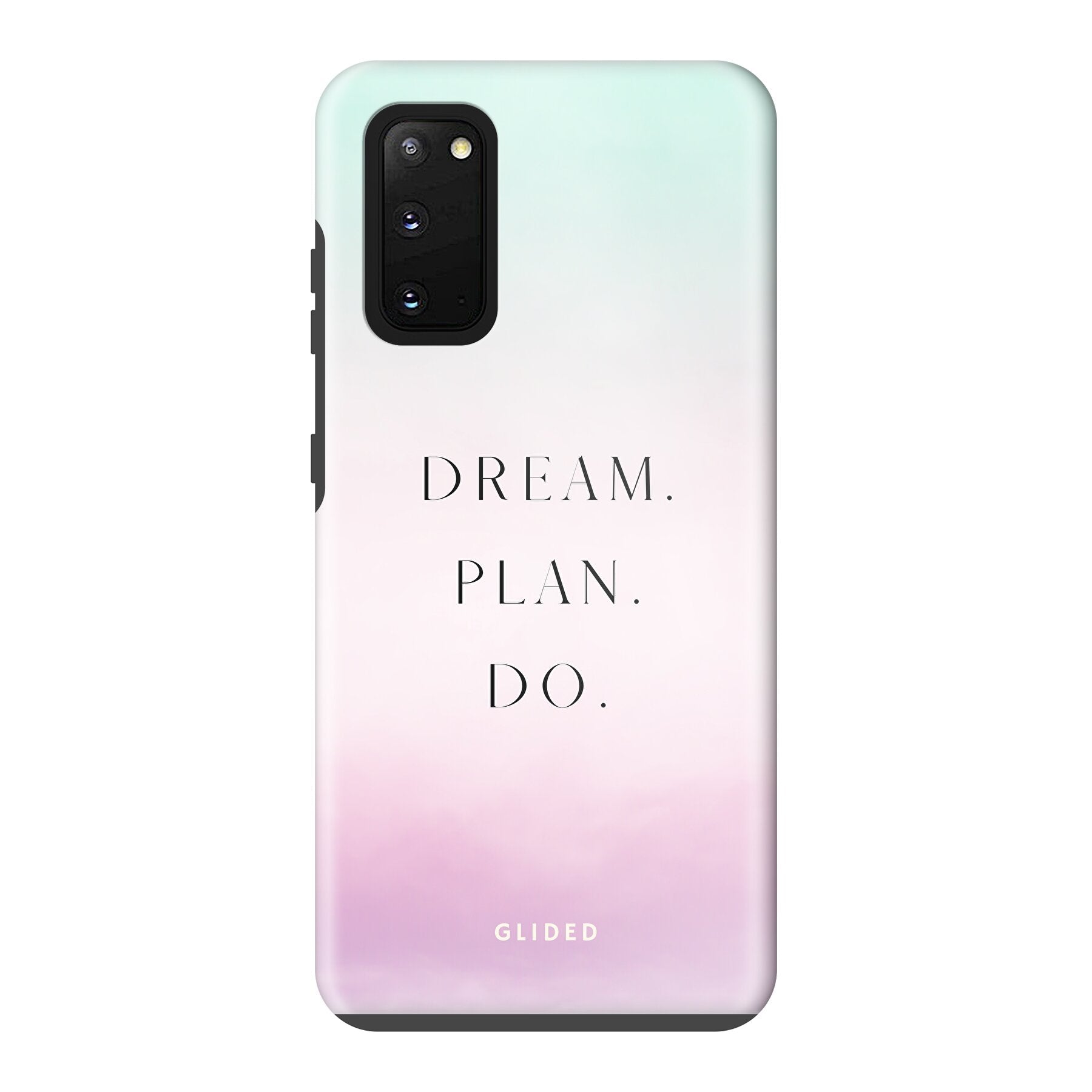 Dream Handyhülle für Samsung Galaxy S20/S20 5G mit inspirierendem Spruch 'Dream, plan, do' und ästhetischem Design.