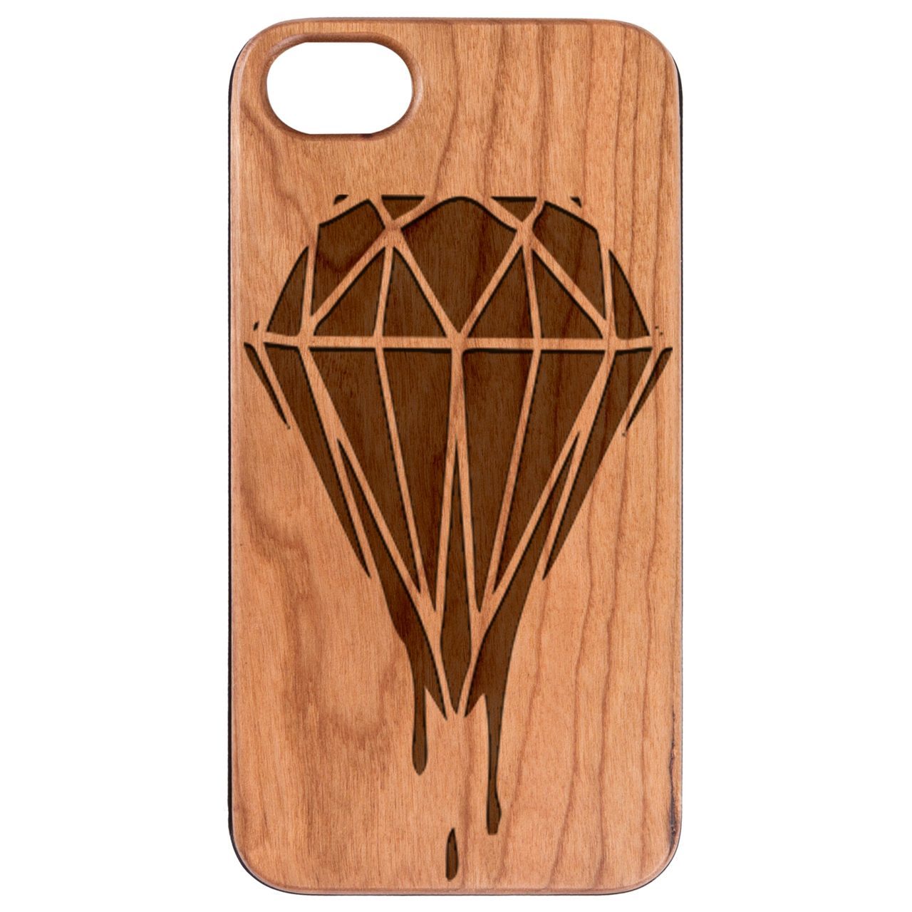 Dripping Diamond Engraved wooden phone case showcasing intricate laser-engraved design and natural wood finish.