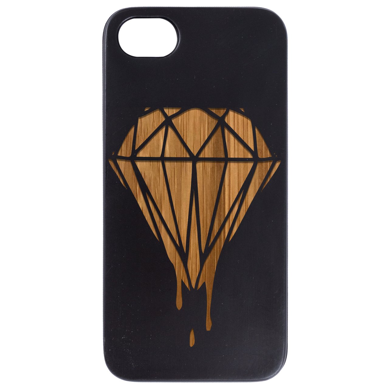 Dripping Diamond Engraved wooden phone case showcasing intricate laser-engraved design and natural wood finish.