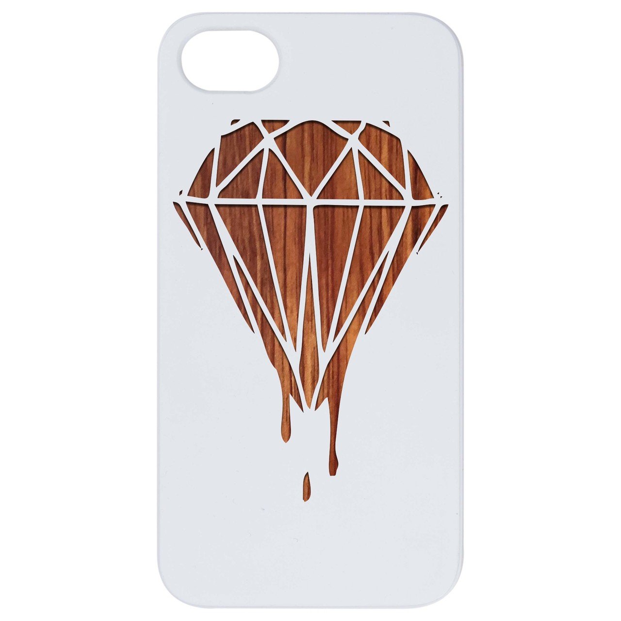 Dripping Diamond Engraved wooden phone case showcasing intricate laser-engraved design and natural wood finish.