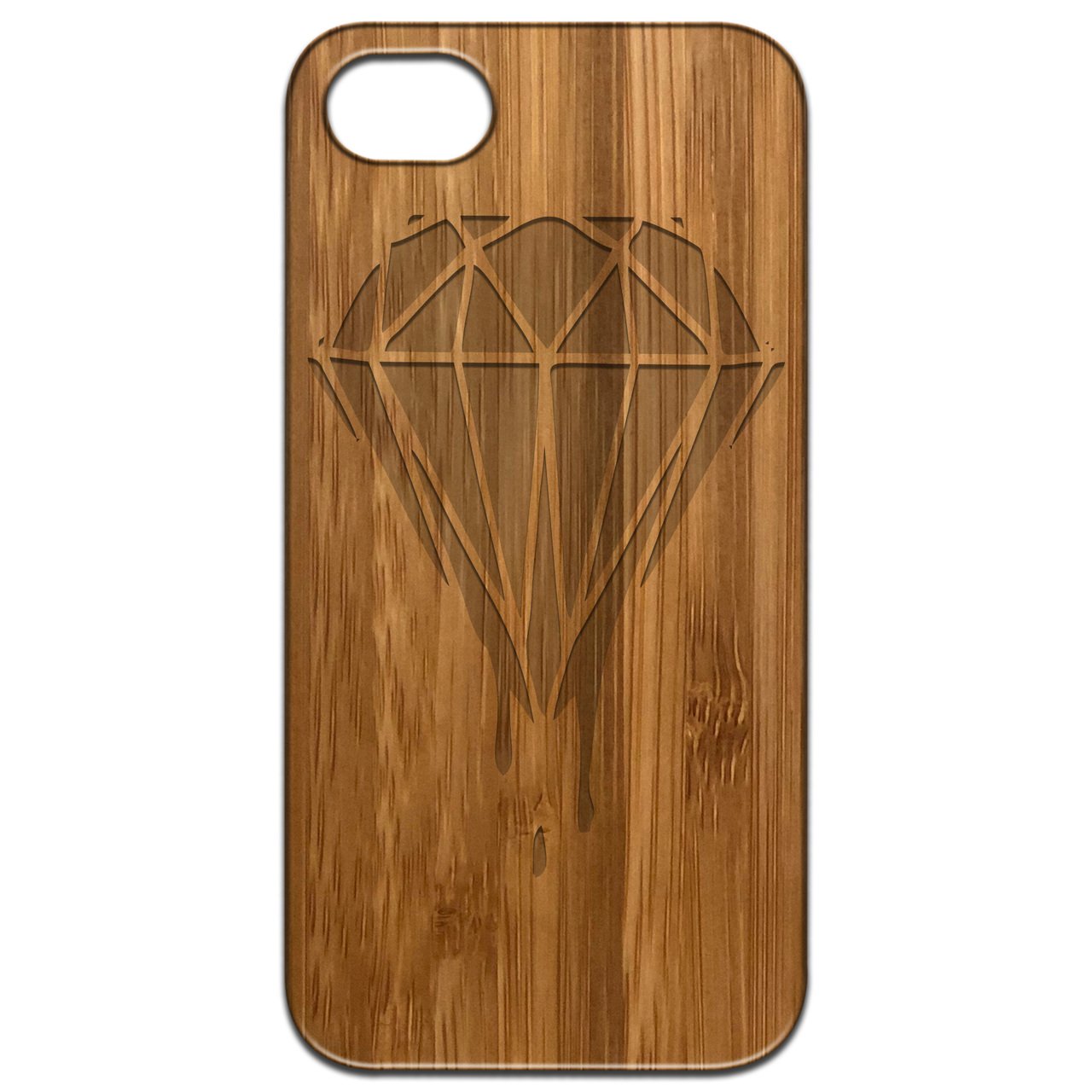 Dripping Diamond Engraved wooden phone case showcasing intricate laser-engraved design and natural wood finish.