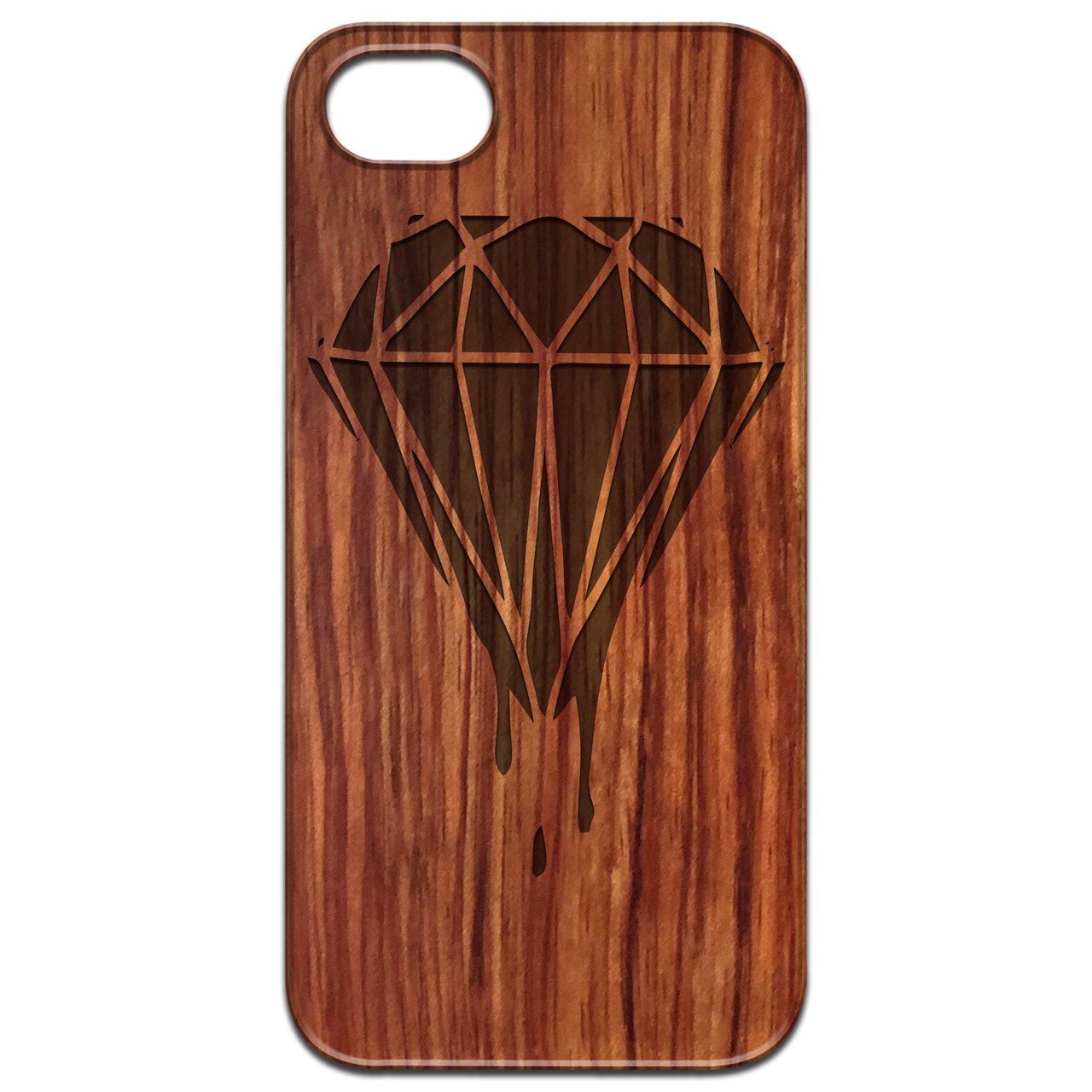 Dripping Diamond Engraved wooden phone case showcasing intricate laser-engraved design and natural wood finish.