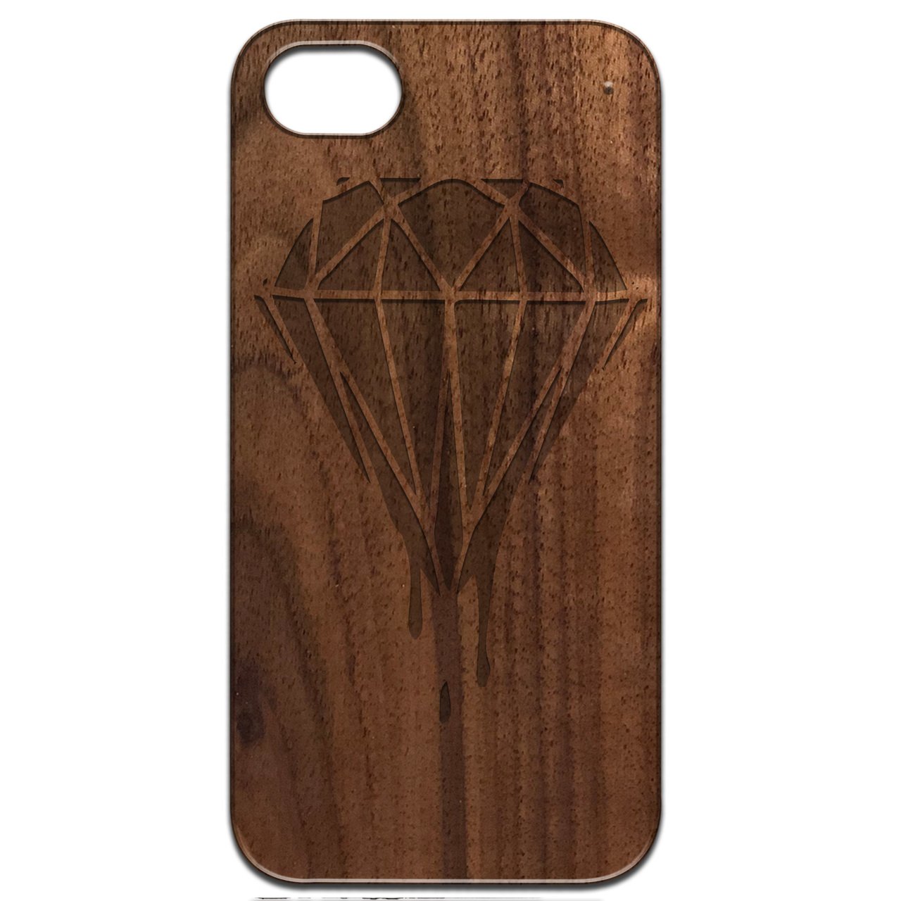 Dripping Diamond Engraved wooden phone case showcasing intricate laser-engraved design and natural wood finish.