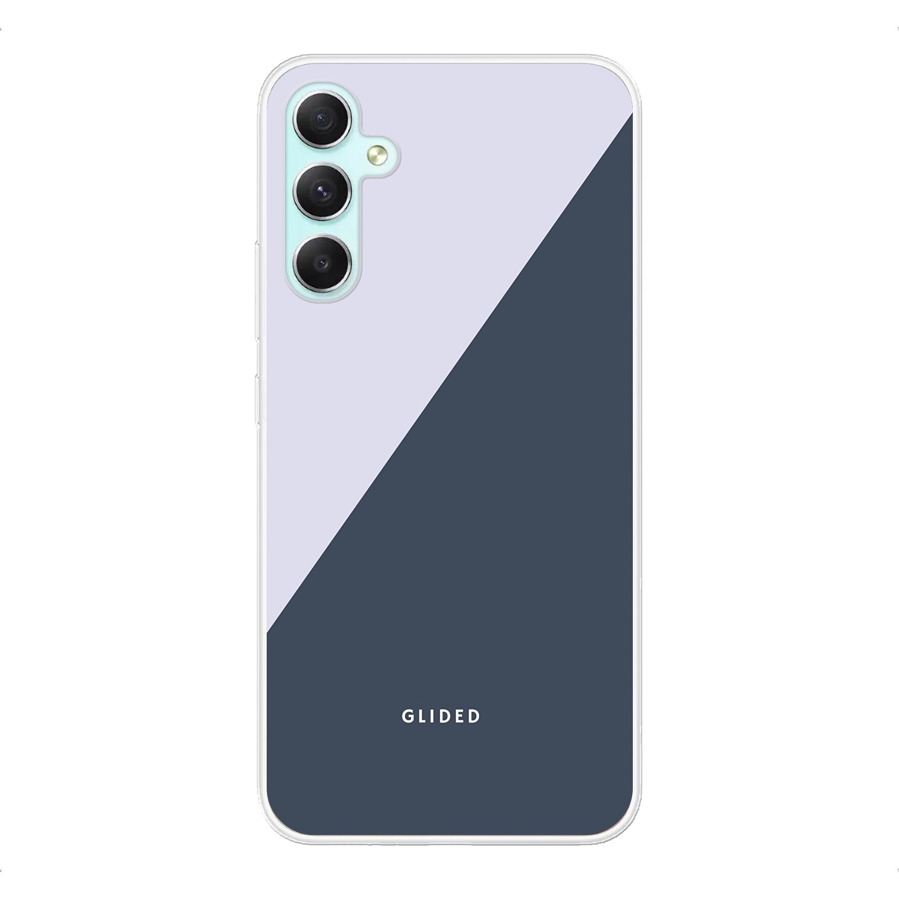 Edge Handyhülle für Samsung Galaxy A34 in Grau und Weiß mit minimalistischen Farbblöcken und klarem Design.