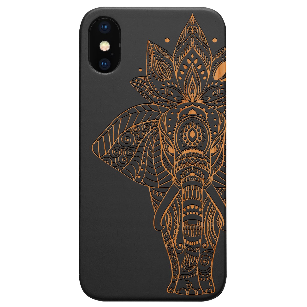 Elephant 1 Engraved wooden phone case showcasing unique laser-engraved design and natural wood finish.