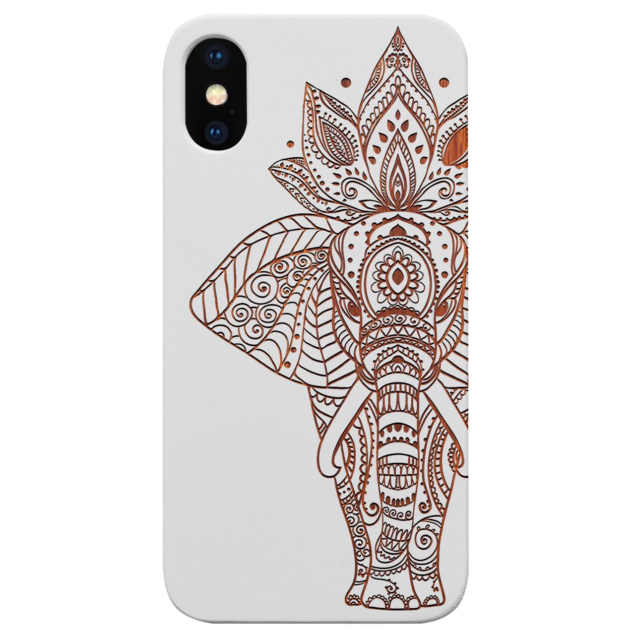 Elephant 1 Engraved wooden phone case showcasing unique laser-engraved design and natural wood finish.