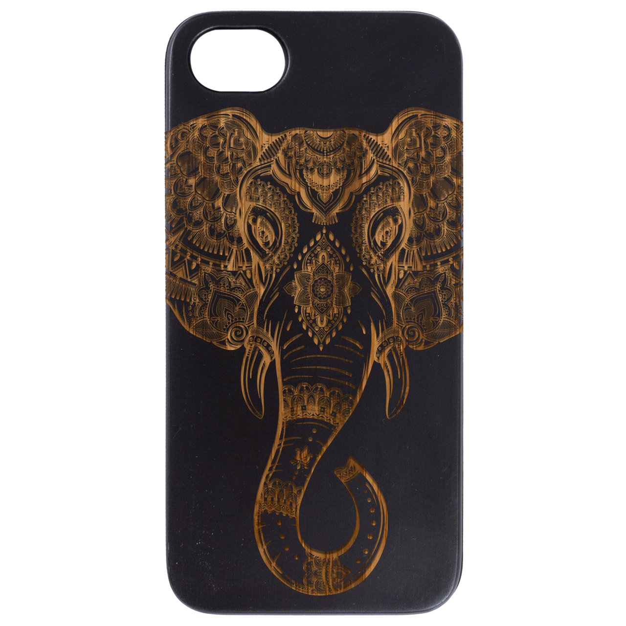 Elephant Head 1 - Engraved wooden phone case showcasing unique design and natural wood finish.