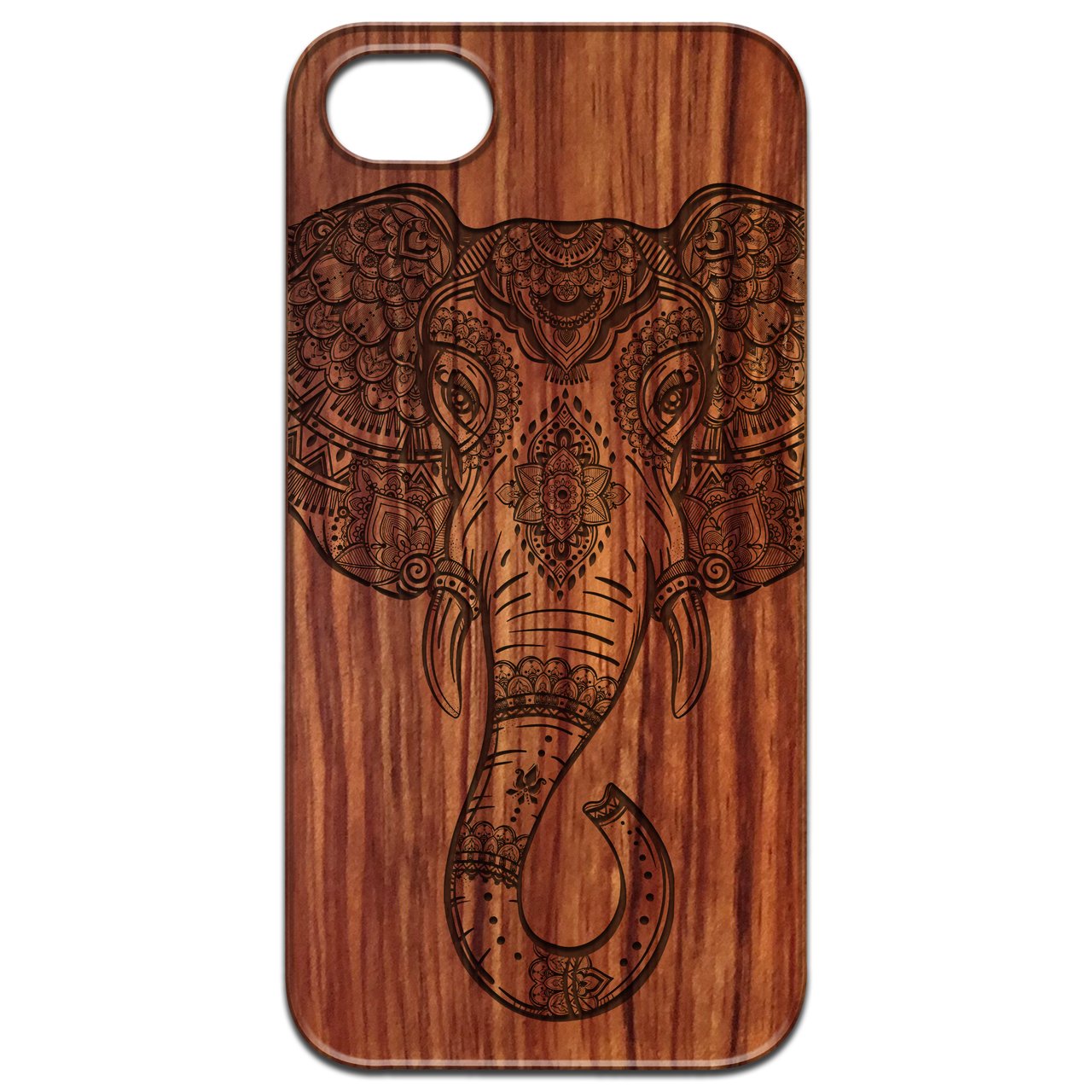 Elephant Head 1 - Engraved wooden phone case showcasing unique design and natural wood finish.