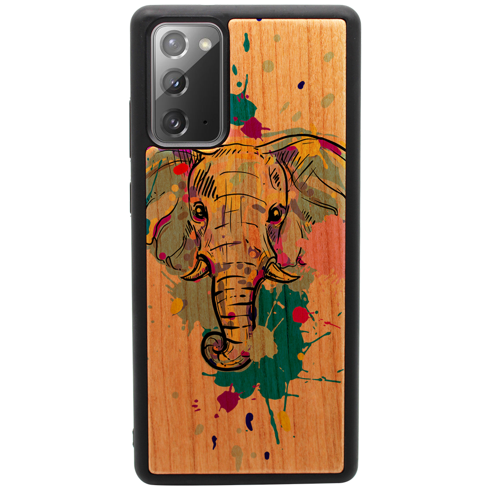 Elephant Head 1 phone case featuring UV color printed design on natural wood surface, showcasing durability and style.