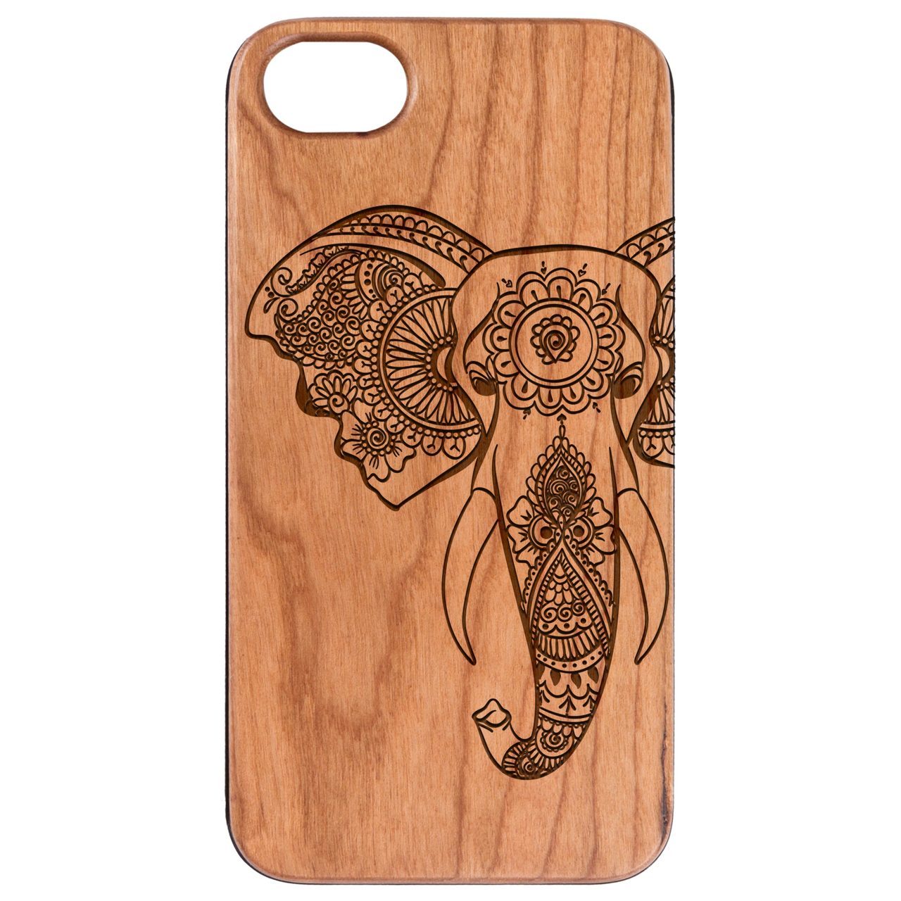 Elephant Head 2 - Engraved wooden phone case showcasing intricate laser engraving and natural wood finish.