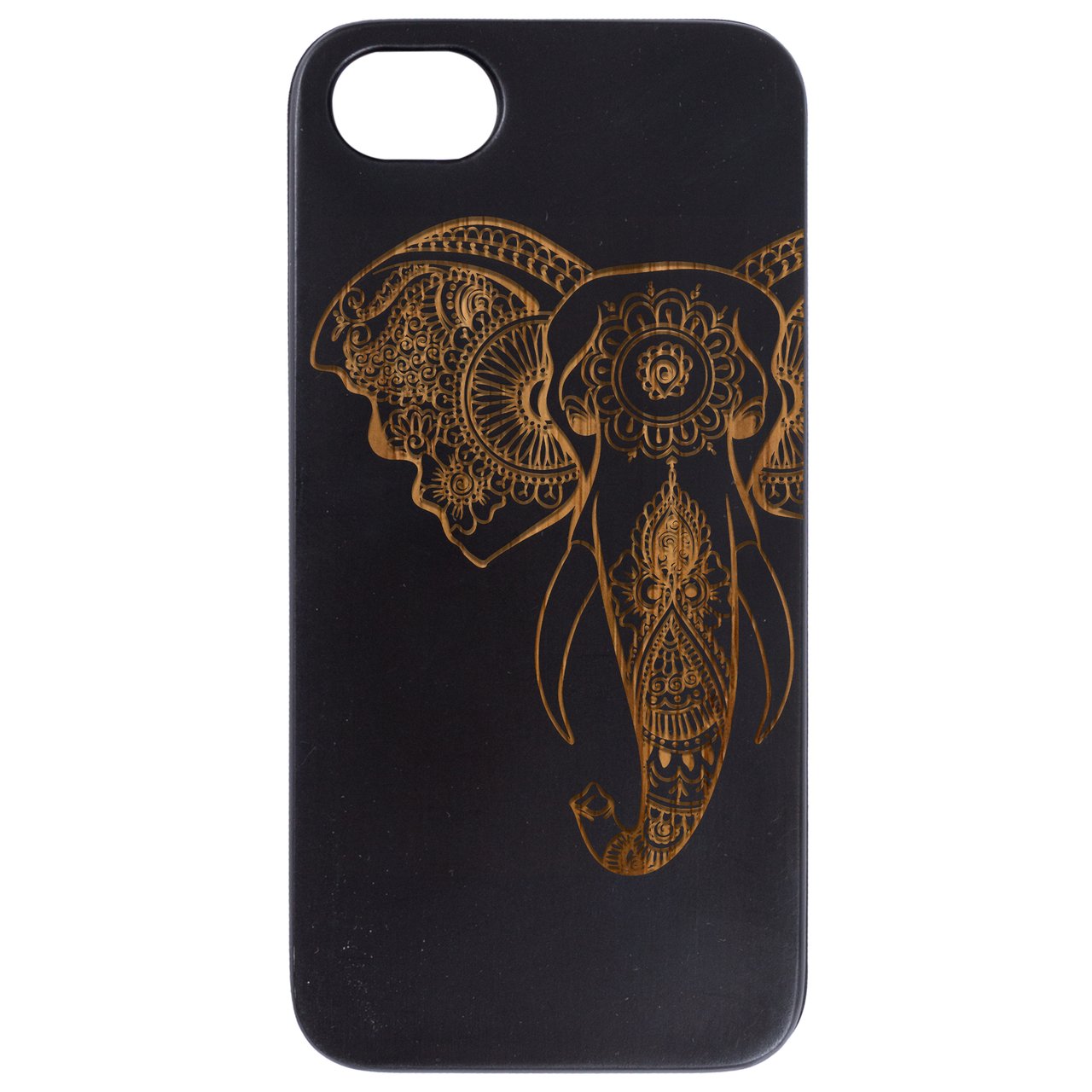 Elephant Head 2 - Engraved wooden phone case showcasing intricate laser engraving and natural wood finish.