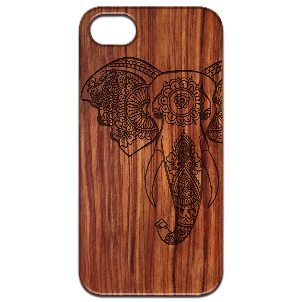 Elephant Head 2 - Engraved wooden phone case showcasing intricate laser engraving and natural wood finish.