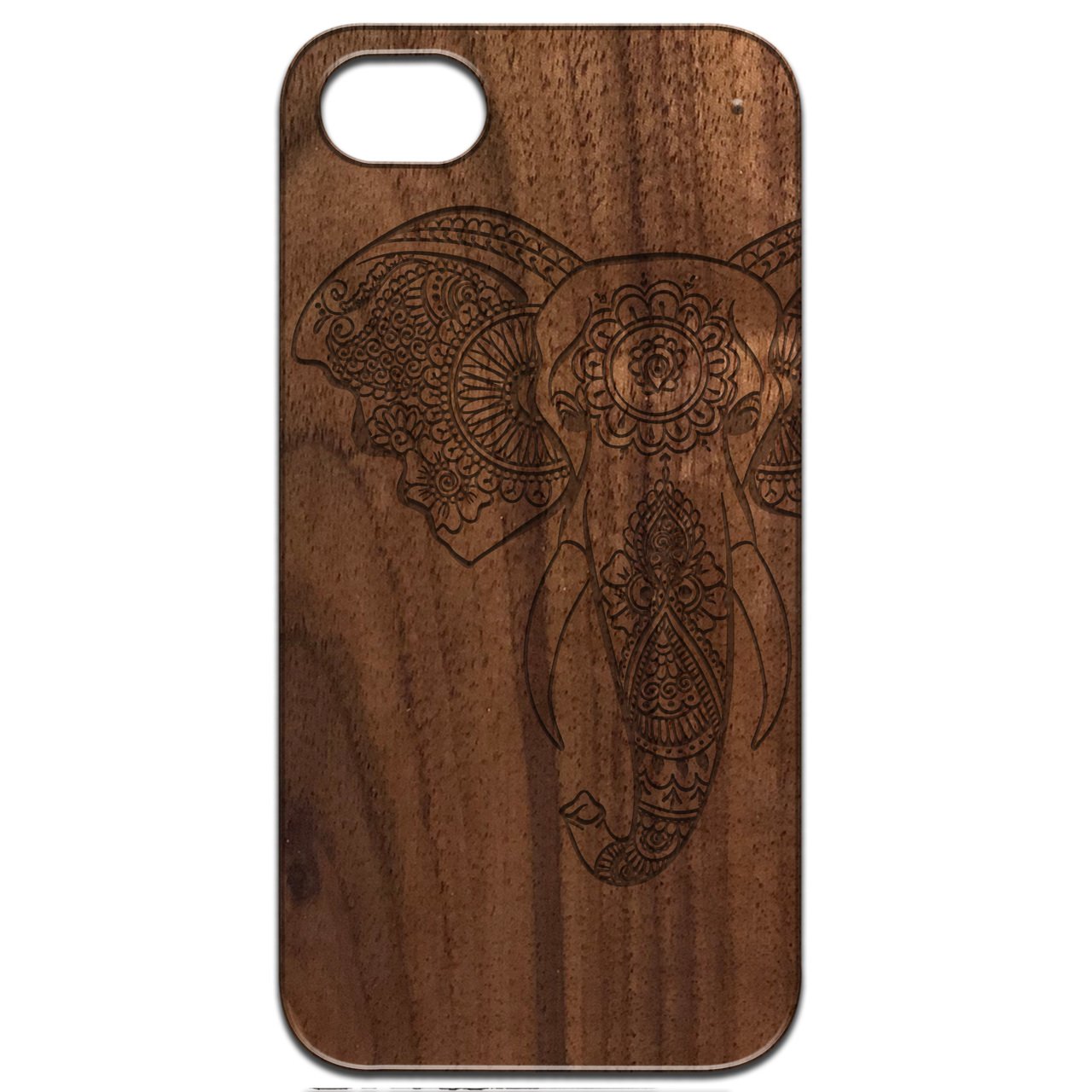 Elephant Head 2 - Engraved wooden phone case showcasing intricate laser engraving and natural wood finish.