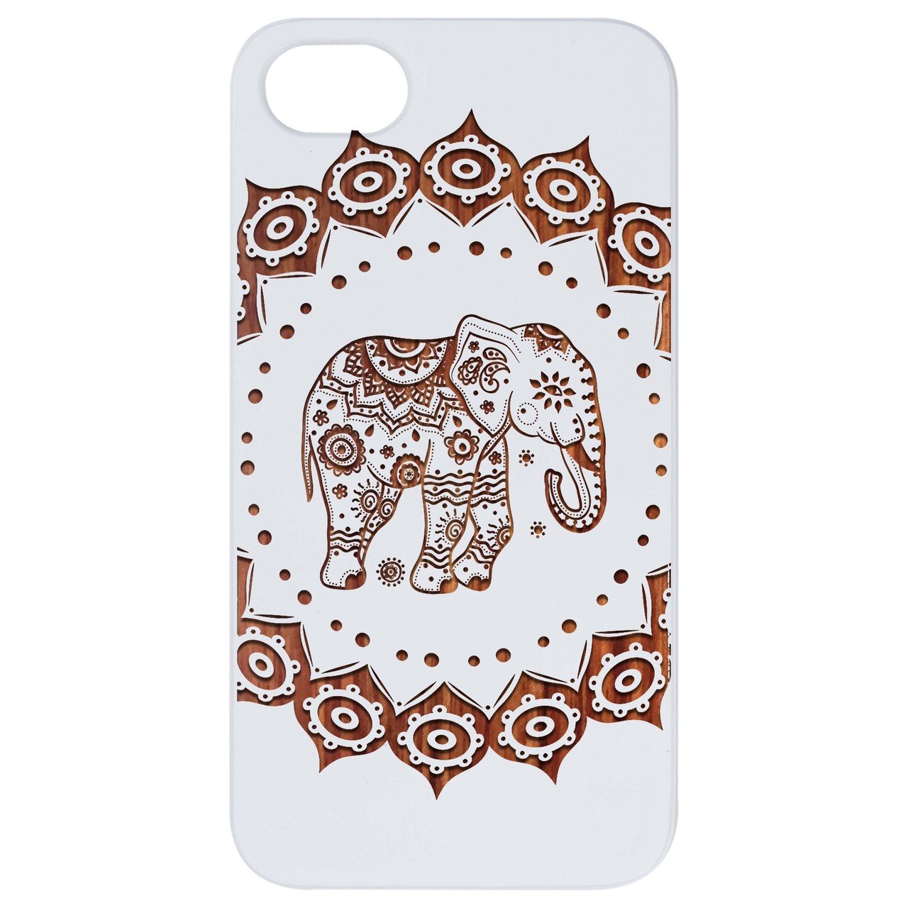 Elephant Mandala 1 - Engraved wooden phone case showcasing intricate design and durable construction.