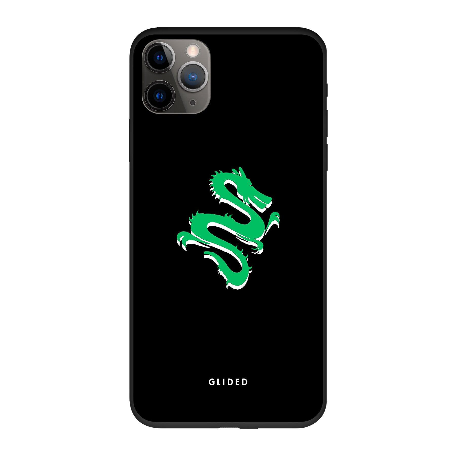 Emerald Dragon Handyhülle für iPhone 11 Pro mit majestätischem grünem Drachen-Design, idealer Schutz und stilvolles Accessoire.