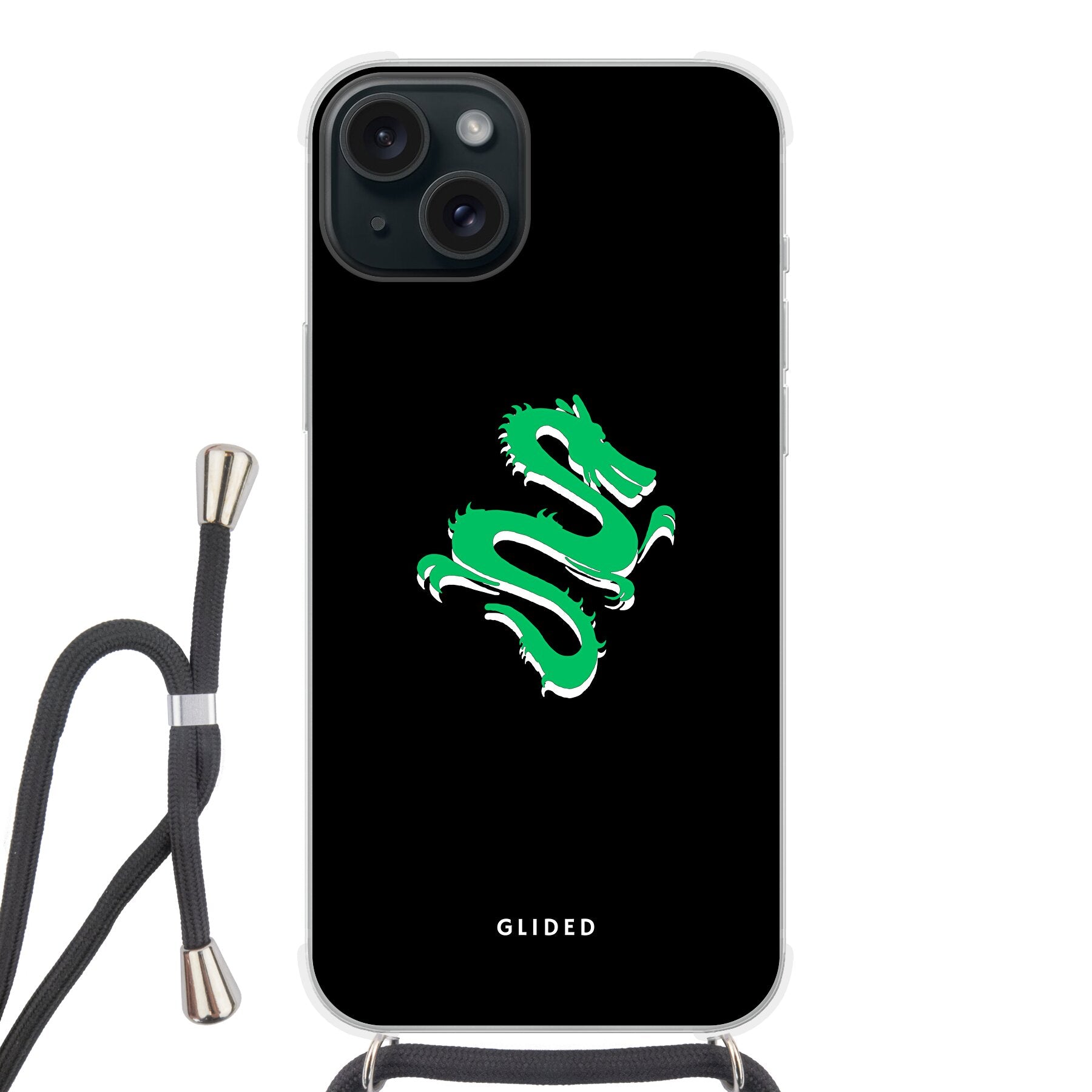 Emerald Dragon Handyhülle für iPhone 15 Plus mit majestätischem grünem Drachen-Design, idealer Schutz und stilvolle Ästhetik.