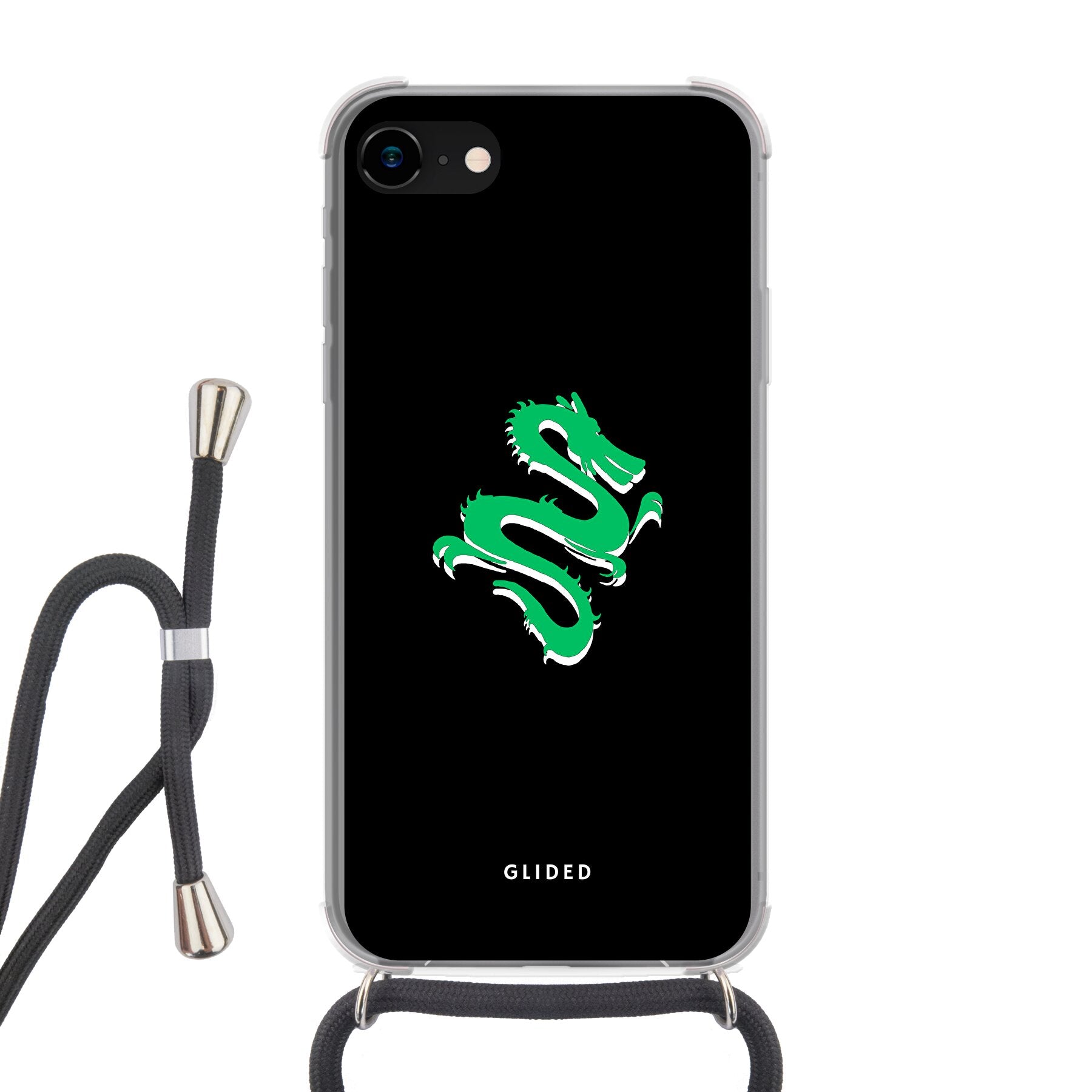 Die 'Emerald Dragon' iPhone 7 Handyhülle mit majestätischem grünem Drachen-Design, idealer Schutz und stilvolles Accessoire.